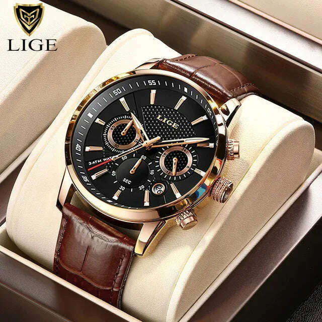 LIGE Fashion Watch for Men Top Brand Luxury Business Men Watches Sport Quartz Chronograph Waterproof Wristwatch Man Reloj Hombre - KIMLUD