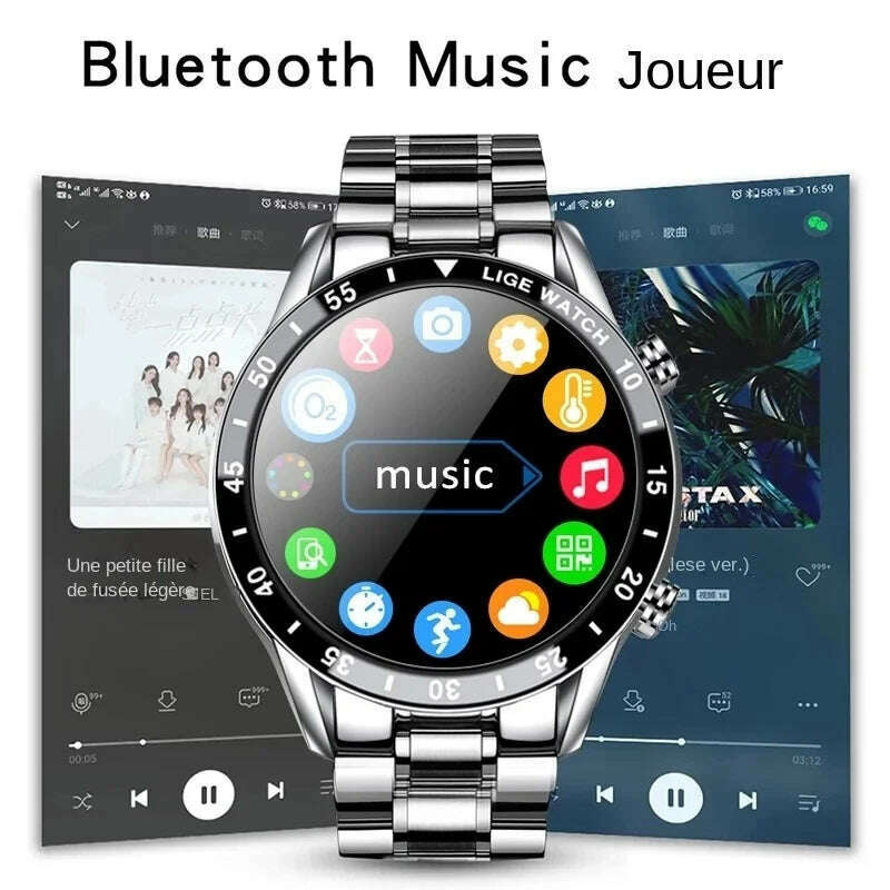 KIMLUD, LIGE Luxury Full Circle Touch Screen Men Smart Watch Bluetooth Call Steel Band Waterproof Sports Fitness Watch For Android IOS, KIMLUD Womens Clothes