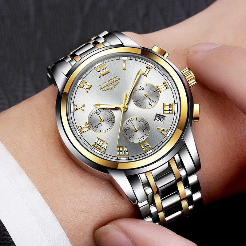 LIGE Men Watches Top Luxury Brand Full Steel Waterproof Sport Quartz Watch Men Fashion Date Clock Chronograph Relogio Masculino - KIMLUD