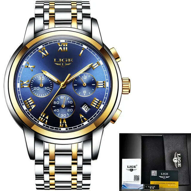 LIGE Men Watches Top Luxury Brand Full Steel Waterproof Sport Quartz Watch Men Fashion Date Clock Chronograph Relogio Masculino - KIMLUD