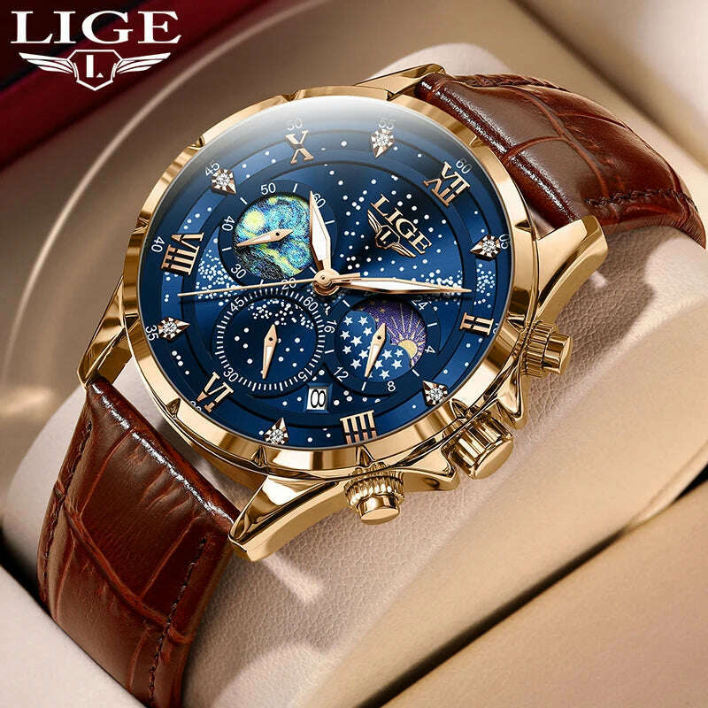 LIGE New Black Leather Watch For Men Fashion Business Watch Men Sport Military Waterproof Men Quartz Wristwatches Reloj Hombre - KIMLUD