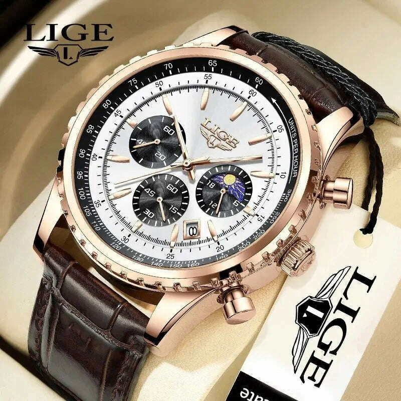 LIGE New Mens Watches Top Brand Luxury Men Wrist Watch Leather Quartz Watch Sports Waterproof Male Clock Relogio Masculino+Box - KIMLUD