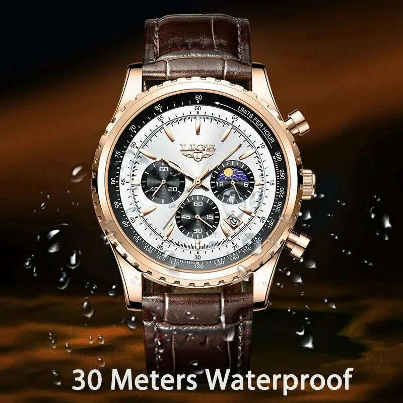 LIGE New Mens Watches Top Brand Luxury Men Wrist Watch Leather Quartz Watch Sports Waterproof Male Clock Relogio Masculino+Box - KIMLUD