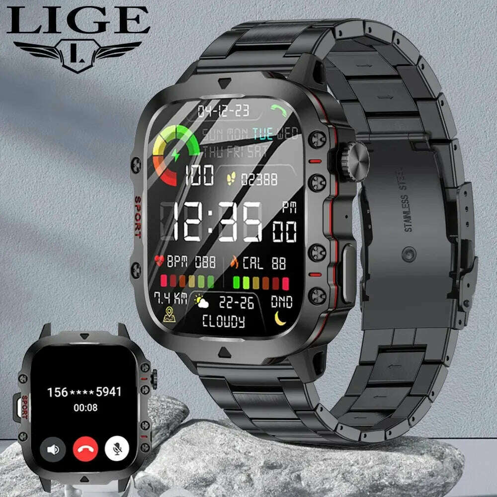 LIGE New Smart Watch 1.96 Inch Screen 420 MAh Bluetooth Call Voice Assistant Watch Sports Fitness Waterproof Smartwatch For Men - KIMLUD