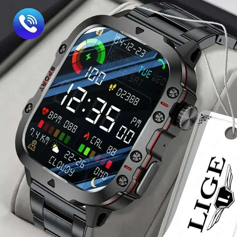 KIMLUD, LIGE New Smart Watch 1.96 Inch Screen 420 MAh Bluetooth Call Voice Assistant Watch Sports Fitness Waterproof Smartwatch For Men, KIMLUD Womens Clothes