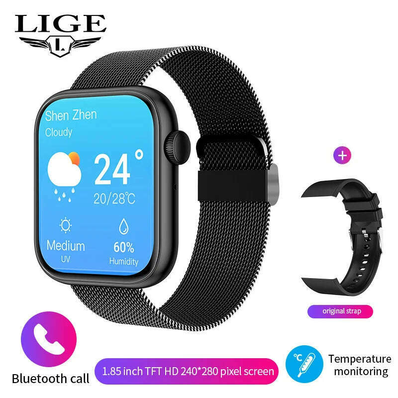 KIMLUD, LIGE New Smart Watch 2024 Wireless Charging Smartwatch Bluetooth Calls Men Women Smartwatches Fitness Bracelet Custom Watch Face, mesh belt black, KIMLUD APPAREL - Womens Clothes