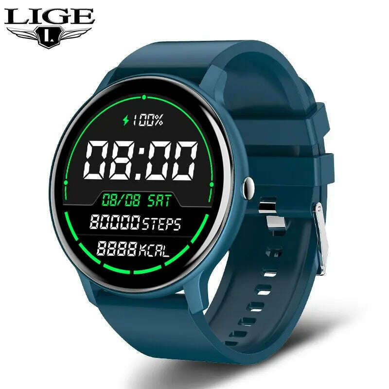 KIMLUD, LIGE New Smart Watch Women Men Lady Sport Fitness Smartwatch Sleep Heart Rate Monitor Waterproof Men‘s Watches For IOS Android, blue, KIMLUD APPAREL - Womens Clothes