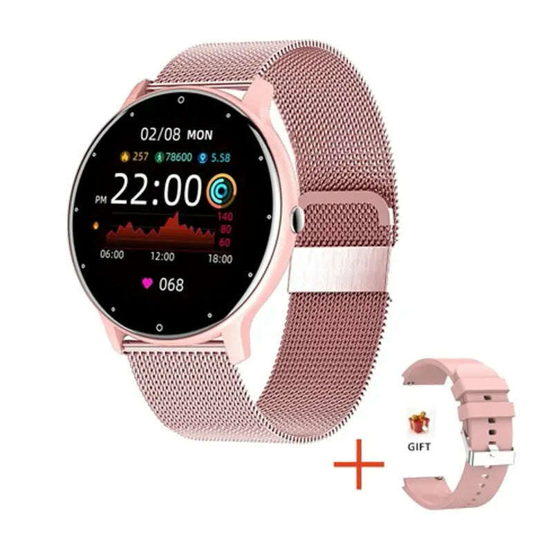 KIMLUD, LIGE New Smart Watch Women Men Lady Sport Fitness Smartwatch Sleep Heart Rate Monitor Waterproof Men‘s Watches For IOS Android, mesh belt pink, KIMLUD APPAREL - Womens Clothes