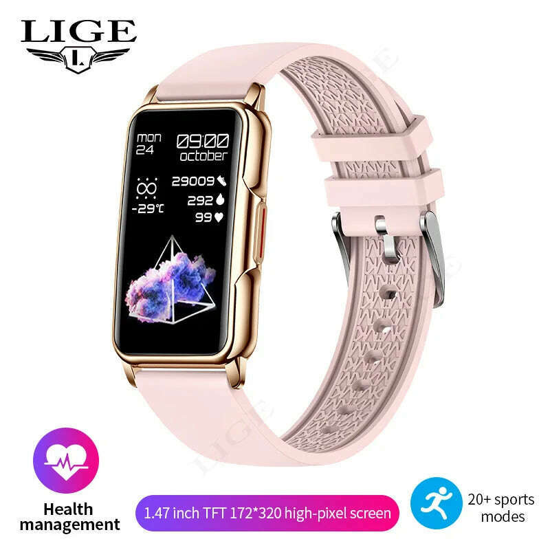 KIMLUD, LIGE New Sports Smart Watch Women Physiological Function Reminder Fitness Bracelet  Waterproof Custom Dial Ladies Smartwatch Men, Silica gel pink, KIMLUD APPAREL - Womens Clothes