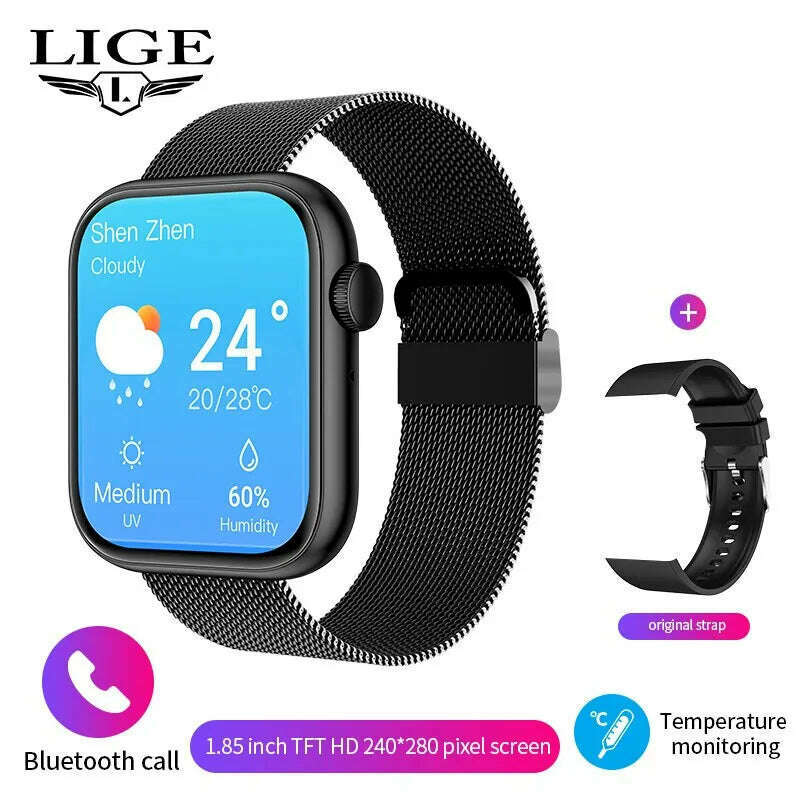 KIMLUD, LIGE Smart Watch For Women Full Touch Screen Bluetooth Call Waterproof Watches Sport Fitness Tracker Smartwatch Lady Reloj Mujer, black mesh belt, KIMLUD APPAREL - Womens Clothes