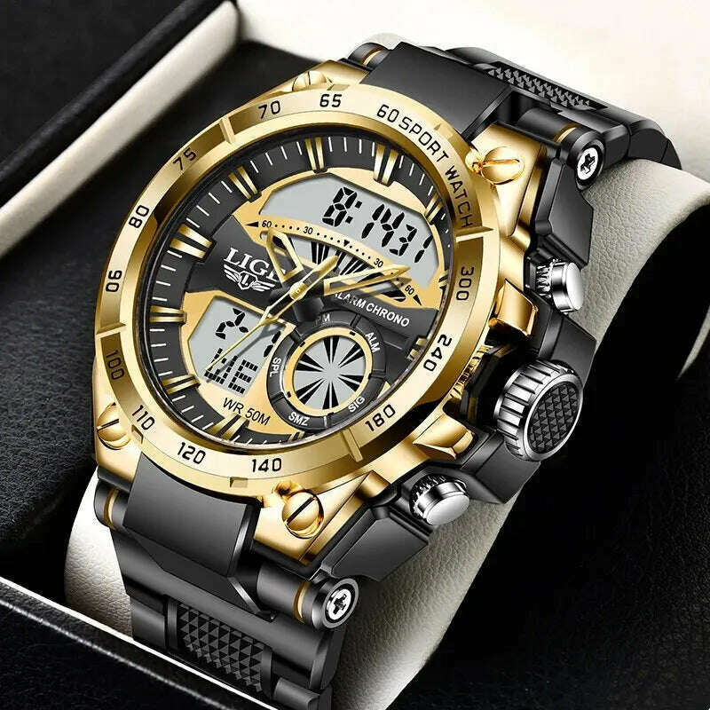 KIMLUD, LIGE Top Brand Luxury Men Watches Fashion Dual Display Watch For Men Casual Sport Divier Watch Men Quartz Chronograph Clock Male, KIMLUD Womens Clothes