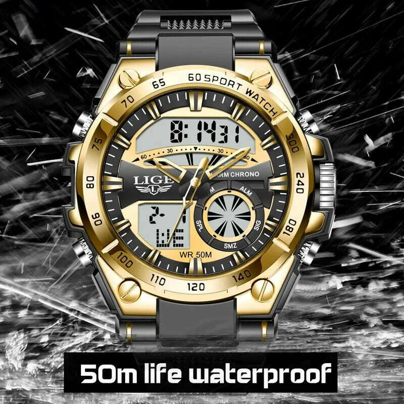 KIMLUD, LIGE Top Brand Luxury Men Watches Fashion Dual Display Watch For Men Casual Sport Divier Watch Men Quartz Chronograph Clock Male, KIMLUD Womens Clothes