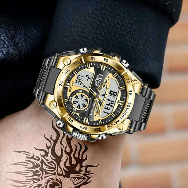 LIGE Top Brand Luxury Men Watches Fashion Dual Display Watch For Men Casual Sport Divier Watch Men Quartz Chronograph Clock Male - KIMLUD