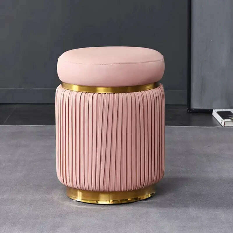 KIMLUD, Light Luxury Dressing Stool Bedroom Makeup Stool Small Spartment Leather Shoe Changing Stool Ottoman Pouf Small Round Stools, pink, KIMLUD APPAREL - Womens Clothes