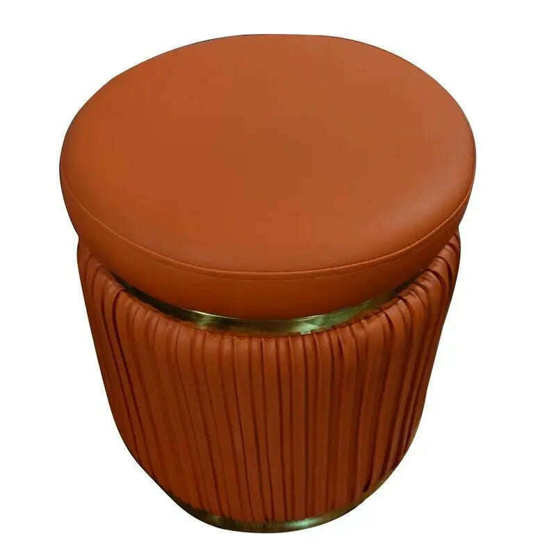 KIMLUD, Light Luxury Dressing Stool Bedroom Makeup Stool Small Spartment Leather Shoe Changing Stool Ottoman Pouf Small Round Stools, dark orange, KIMLUD APPAREL - Womens Clothes