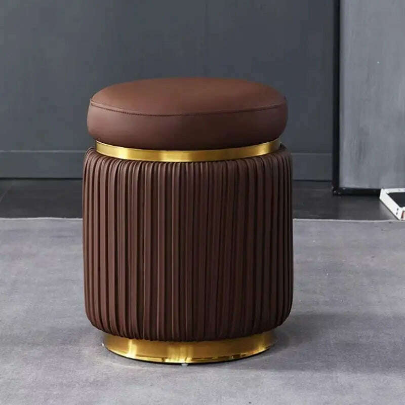 KIMLUD, Light Luxury Dressing Stool Bedroom Makeup Stool Small Spartment Leather Shoe Changing Stool Ottoman Pouf Small Round Stools, coffee, KIMLUD APPAREL - Womens Clothes