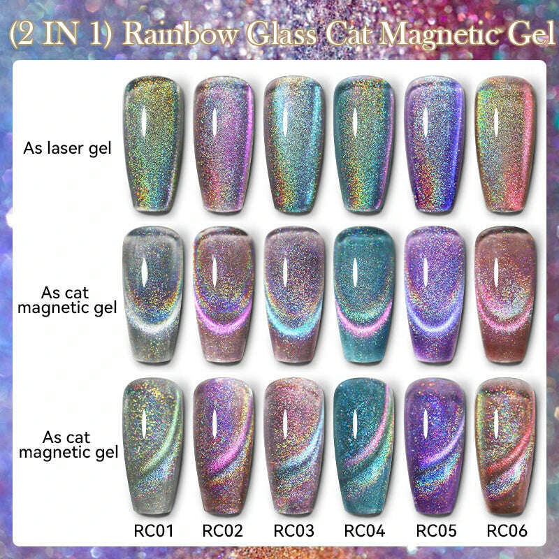 KIMLUD, LILYCUTE 7ML Rainbow Glass Cat Magnetic Gel Nail Polish Super-Bright Colorful Glitter Sparkling Manicure Semi Permanent Nail Gel, KIMLUD Womens Clothes