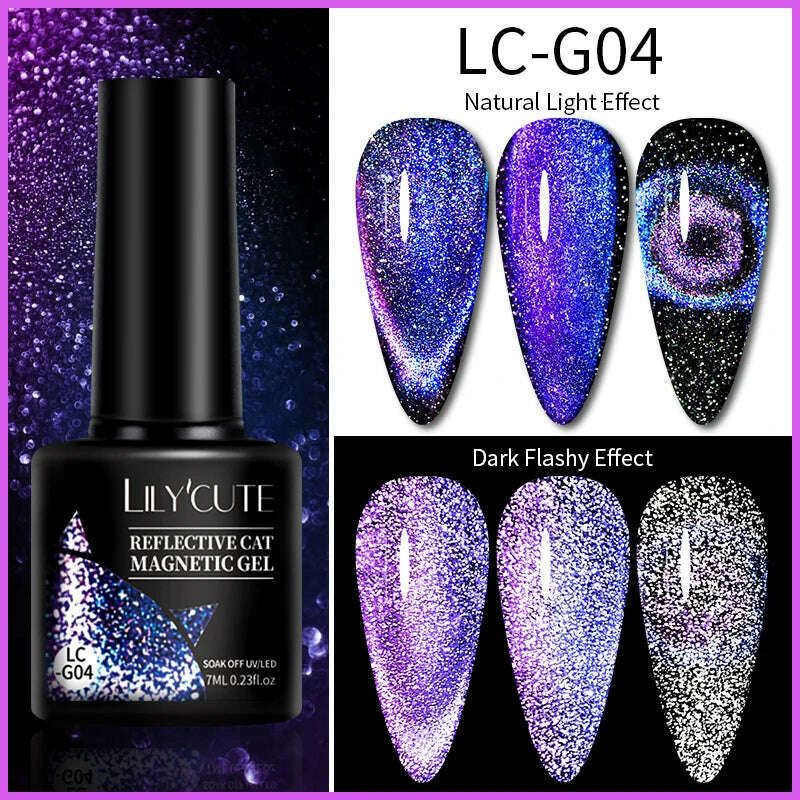 KIMLUD, LILYCUTE 7ML Rainbow Glass Cat Magnetic Gel Nail Polish Super-Bright Colorful Glitter Sparkling Manicure Semi Permanent Nail Gel, KIMLUD Womens Clothes