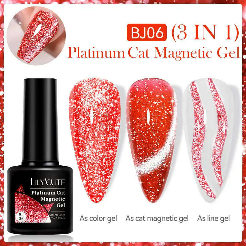 KIMLUD, LILYCUTE 7ML Sparkling Glitter Rainbow Cat Magnetic Gel Nail Polish 9D Colorful  Semi Permanent Soak Off Nail Art UV Gel Varnish, LC-BJ06, KIMLUD APPAREL - Womens Clothes