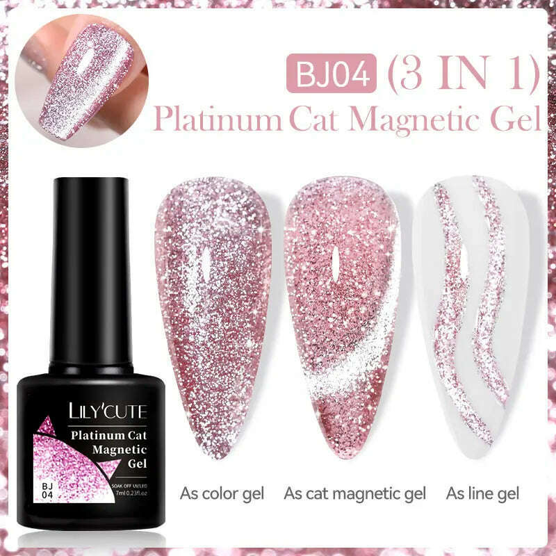 KIMLUD, LILYCUTE 7ML Sparkling Glitter Rainbow Cat Magnetic Gel Nail Polish 9D Colorful  Semi Permanent Soak Off Nail Art UV Gel Varnish, LC-BJ04, KIMLUD APPAREL - Womens Clothes