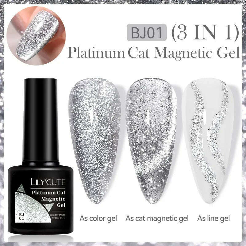 KIMLUD, LILYCUTE 7ML Sparkling Glitter Rainbow Cat Magnetic Gel Nail Polish 9D Colorful  Semi Permanent Soak Off Nail Art UV Gel Varnish, LC-BJ01, KIMLUD APPAREL - Womens Clothes