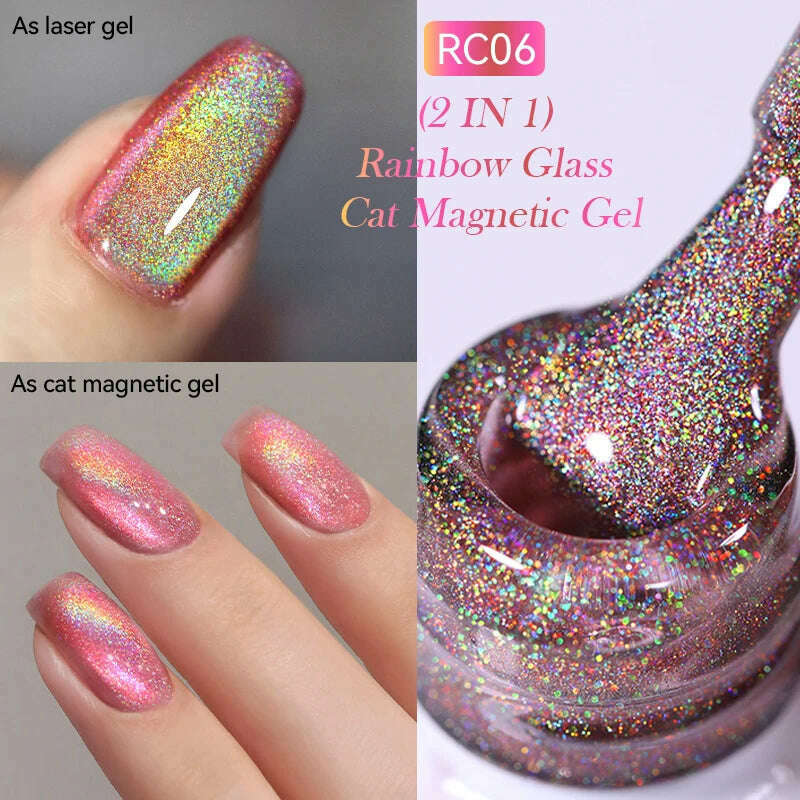 KIMLUD, LILYCUTE 7ML Sparkling Glitter Rainbow Cat Magnetic Gel Nail Polish 9D Colorful  Semi Permanent Soak Off Nail Art UV Gel Varnish, LC-RC06, KIMLUD APPAREL - Womens Clothes