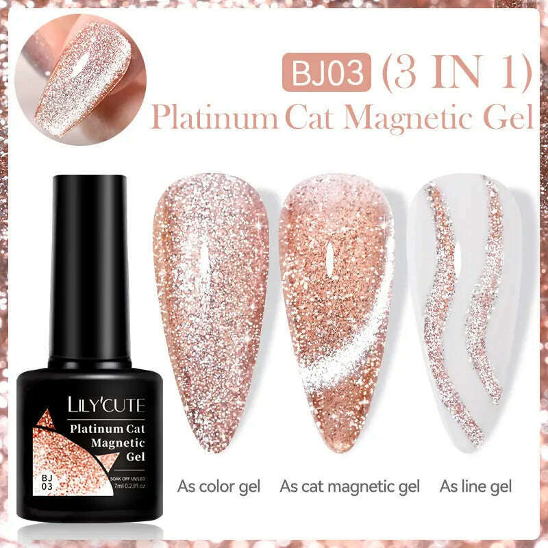 KIMLUD, LILYCUTE 7ML Sparkling Glitter Rainbow Cat Magnetic Gel Nail Polish 9D Colorful  Semi Permanent Soak Off Nail Art UV Gel Varnish, LC-BJ03, KIMLUD APPAREL - Womens Clothes