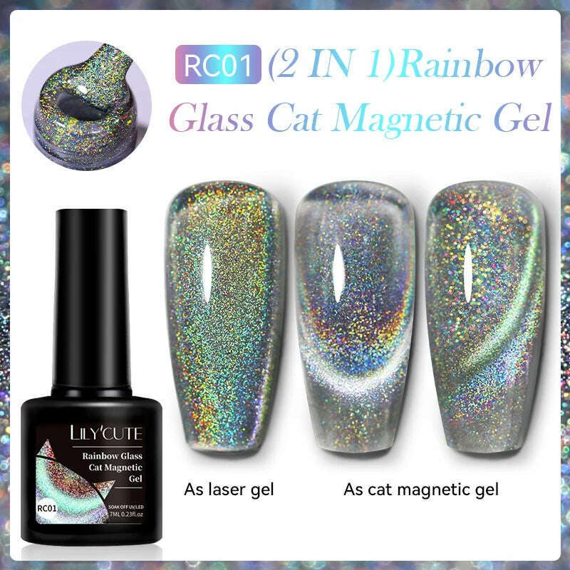 KIMLUD, LILYCUTE 7ML Sparkling Glitter Rainbow Cat Magnetic Gel Nail Polish 9D Colorful  Semi Permanent Soak Off Nail Art UV Gel Varnish, LC-RC01, KIMLUD APPAREL - Womens Clothes