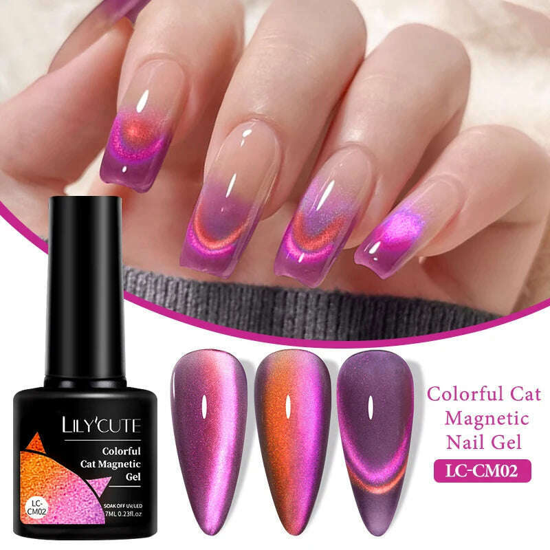 KIMLUD, LILYCUTE 7ML Sparkling Glitter Rainbow Cat Magnetic Gel Nail Polish 9D Colorful  Semi Permanent Soak Off Nail Art UV Gel Varnish, LC-CM02, KIMLUD APPAREL - Womens Clothes