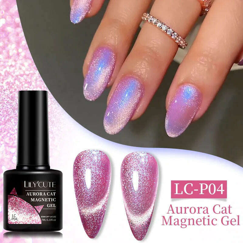 KIMLUD, LILYCUTE 7ML Sparkling Glitter Rainbow Cat Magnetic Gel Nail Polish 9D Colorful  Semi Permanent Soak Off Nail Art UV Gel Varnish, LC-P04, KIMLUD APPAREL - Womens Clothes