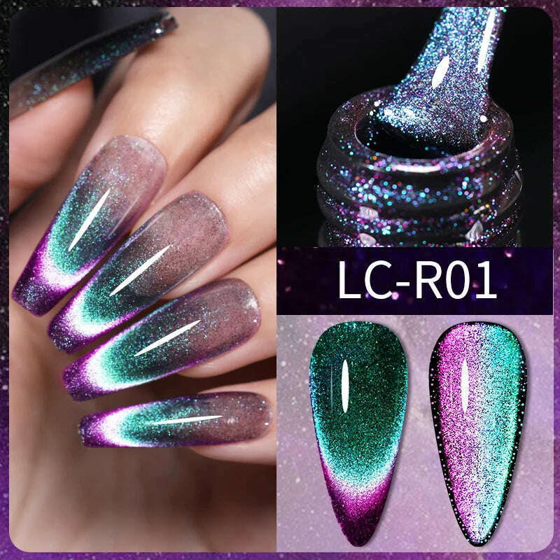 KIMLUD, LILYCUTE 7ML Sparkling Glitter Rainbow Cat Magnetic Gel Nail Polish 9D Colorful  Semi Permanent Soak Off Nail Art UV Gel Varnish, LC-R01, KIMLUD APPAREL - Womens Clothes