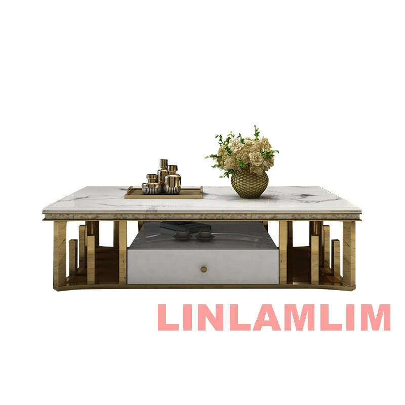 KIMLUD, Linlamlim Minimalist Sticking Seashell Coffee Table in Gold Stainless Steel Frame Natural Marble Tea Table Living Room Furniture, white marble, KIMLUD APPAREL - Womens Clothes