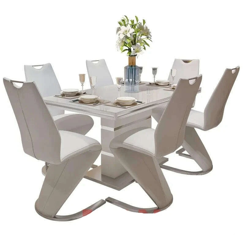 KIMLUD, Linlamlim White Paint Stainless Steel Dining Table and 6 Chairs Mesas De Comedor for Dining room Mordern Home Kitchen Furniture, table 6 chairs 1, KIMLUD APPAREL - Womens Clothes