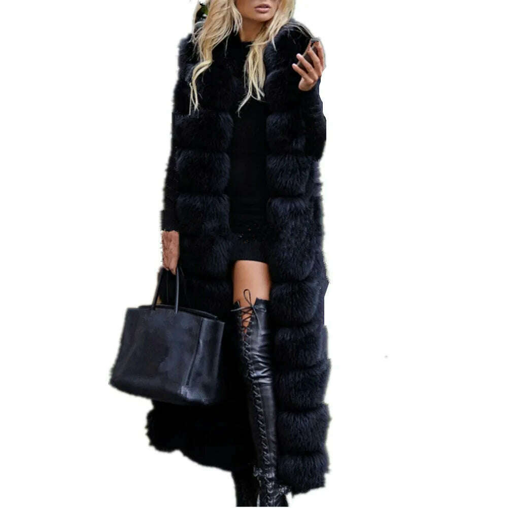 Lisa Colly Fashion Winter Super Long Fur Vest Women Luxury Faux Fox Fur Vest Furry Slim Woman Fake Fur Coat Jacket Long Outwear - KIMLUD