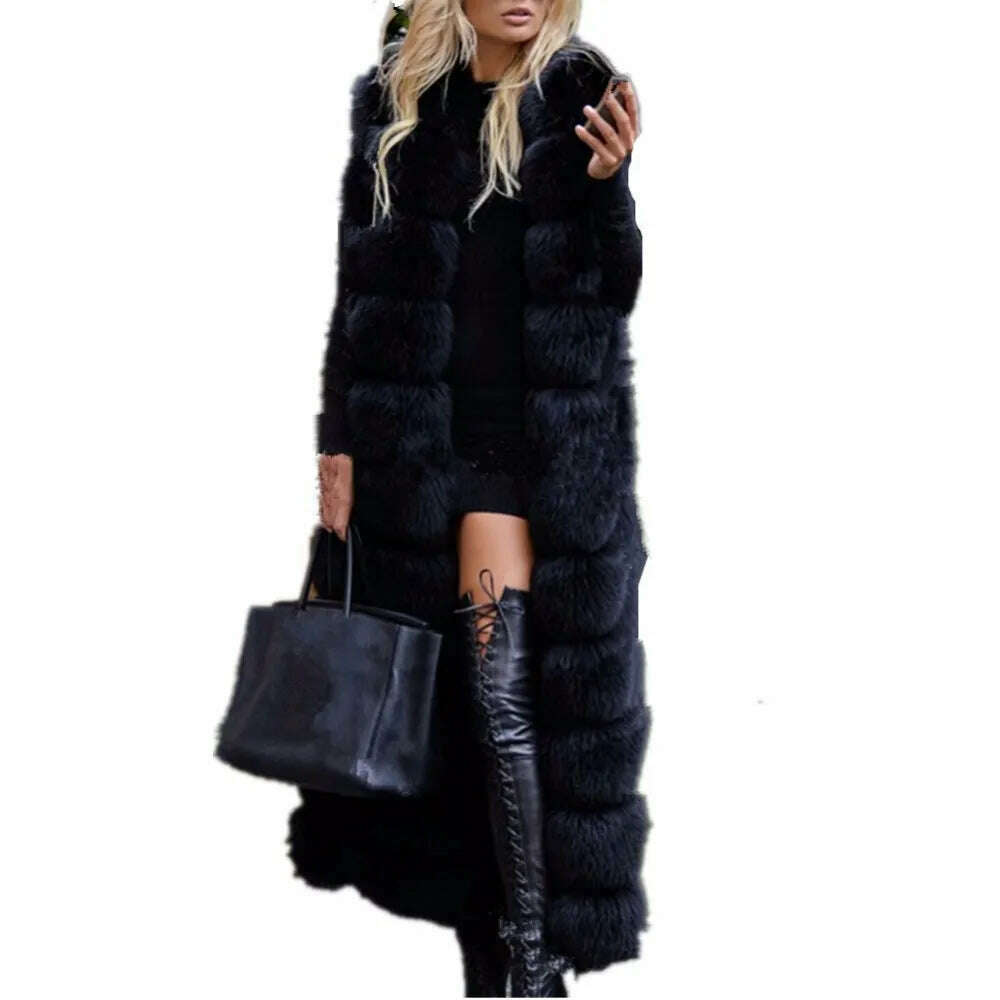 KIMLUD, Lisa Colly Fashion Winter Super Long Fur Vest  Women Luxury Faux Fox Fur Vest Furry Slim Woman Fake Fur Coat Jacket Long Outwear, KIMLUD Womens Clothes