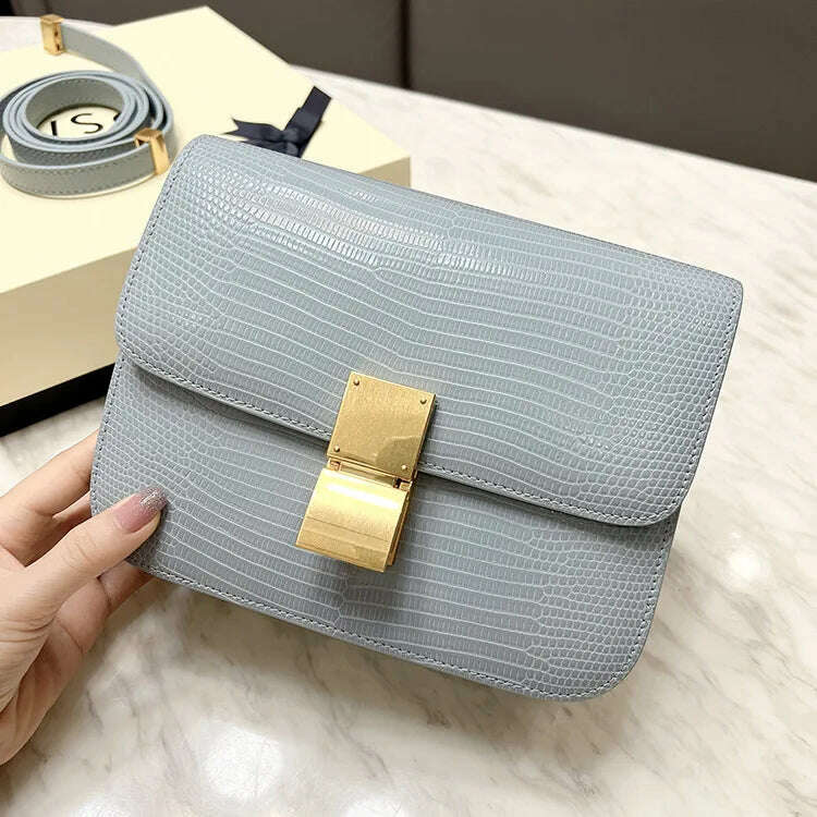 KIMLUD, Lizard Pattern Square Bag Female Flip Cover Luxury Designer Brand Handbag Geniune Leather Shoulder Crossbody Bags Messenger Bag, light fog blue / small, KIMLUD APPAREL - Womens Clothes