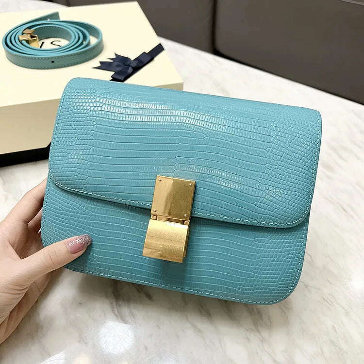 KIMLUD, Lizard Pattern Square Bag Female Flip Cover Luxury Designer Brand Handbag Geniune Leather Shoulder Crossbody Bags Messenger Bag, sky blue / small, KIMLUD APPAREL - Womens Clothes