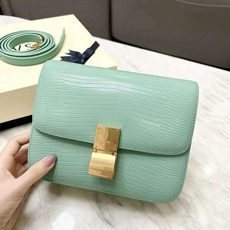 KIMLUD, Lizard Pattern Square Bag Female Flip Cover Luxury Designer Brand Handbag Geniune Leather Shoulder Crossbody Bags Messenger Bag, lt green / small, KIMLUD APPAREL - Womens Clothes