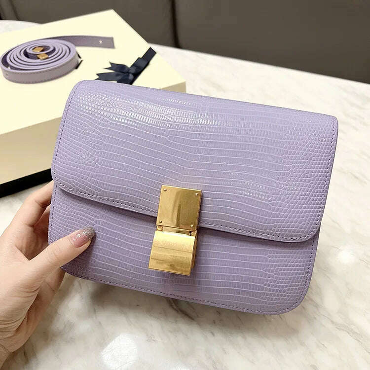 KIMLUD, Lizard Pattern Square Bag Female Flip Cover Luxury Designer Brand Handbag Geniune Leather Shoulder Crossbody Bags Messenger Bag, purple / small, KIMLUD APPAREL - Womens Clothes