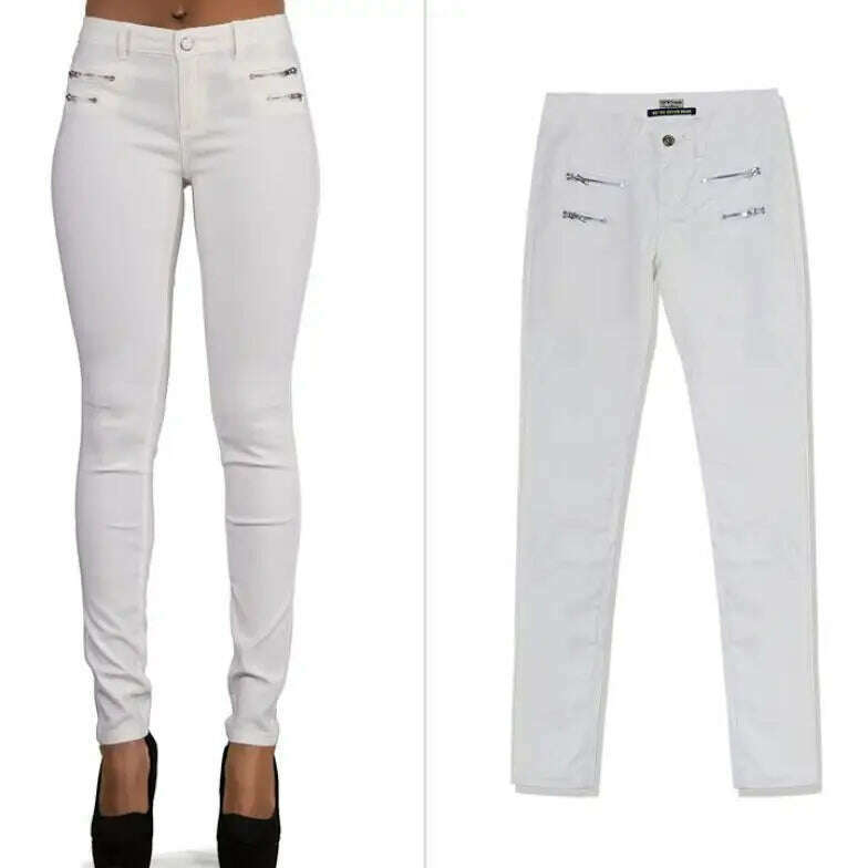 KIMLUD, LOGAMI Faux Leather Pants Women Elastic Zipper Leather Pants Trousers 2018 Leren Broeken, white / XS, KIMLUD APPAREL - Womens Clothes