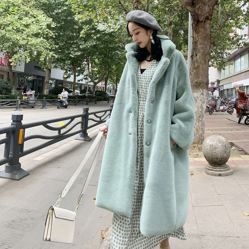 KIMLUD, Long Faux Fur Coat Women Fashion Solid Color Artificial Mink Fur Jacket Winter Thick Warm Velvet Plush Overcoat Female Clothing, Green / S, KIMLUD APPAREL - Womens Clothes