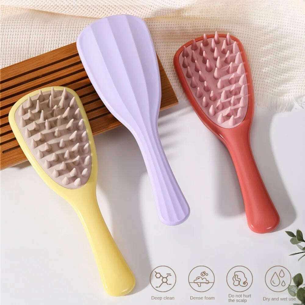 Long Handle Shampoo Brush Silicone Scalp Massage Comb Hair Washing Brush Head Massager Bath Brush Body Scrubber Hair Accessories - KIMLUD