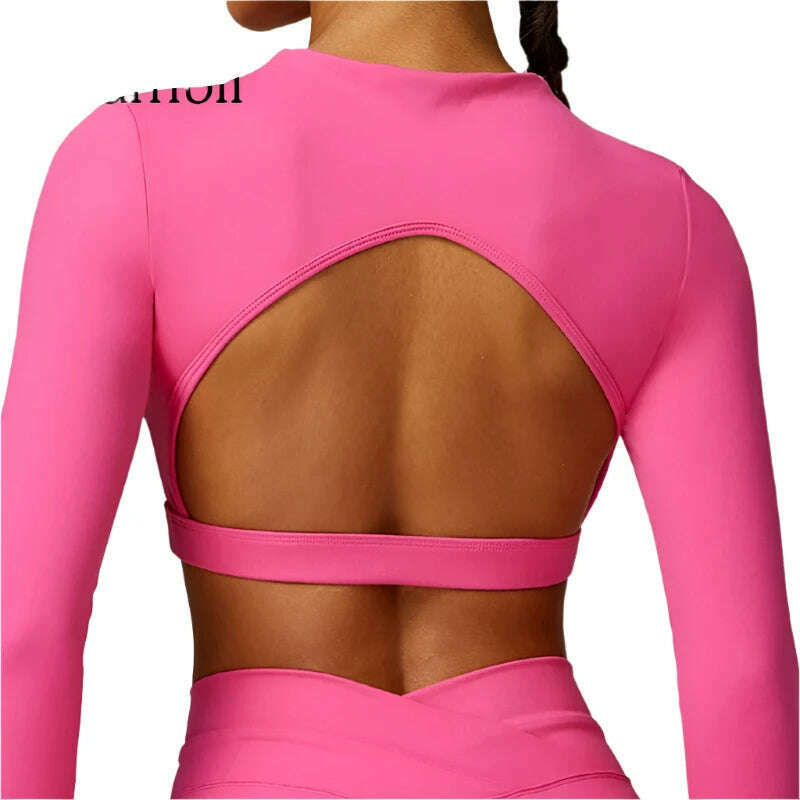 KIMLUD, Long Sleeve Solidcolor Лонгслив Женский Open Back Yoga Top Training Crop Top Fitness Gym Sports Top Workout Running T-Shirt, KIMLUD Womens Clothes