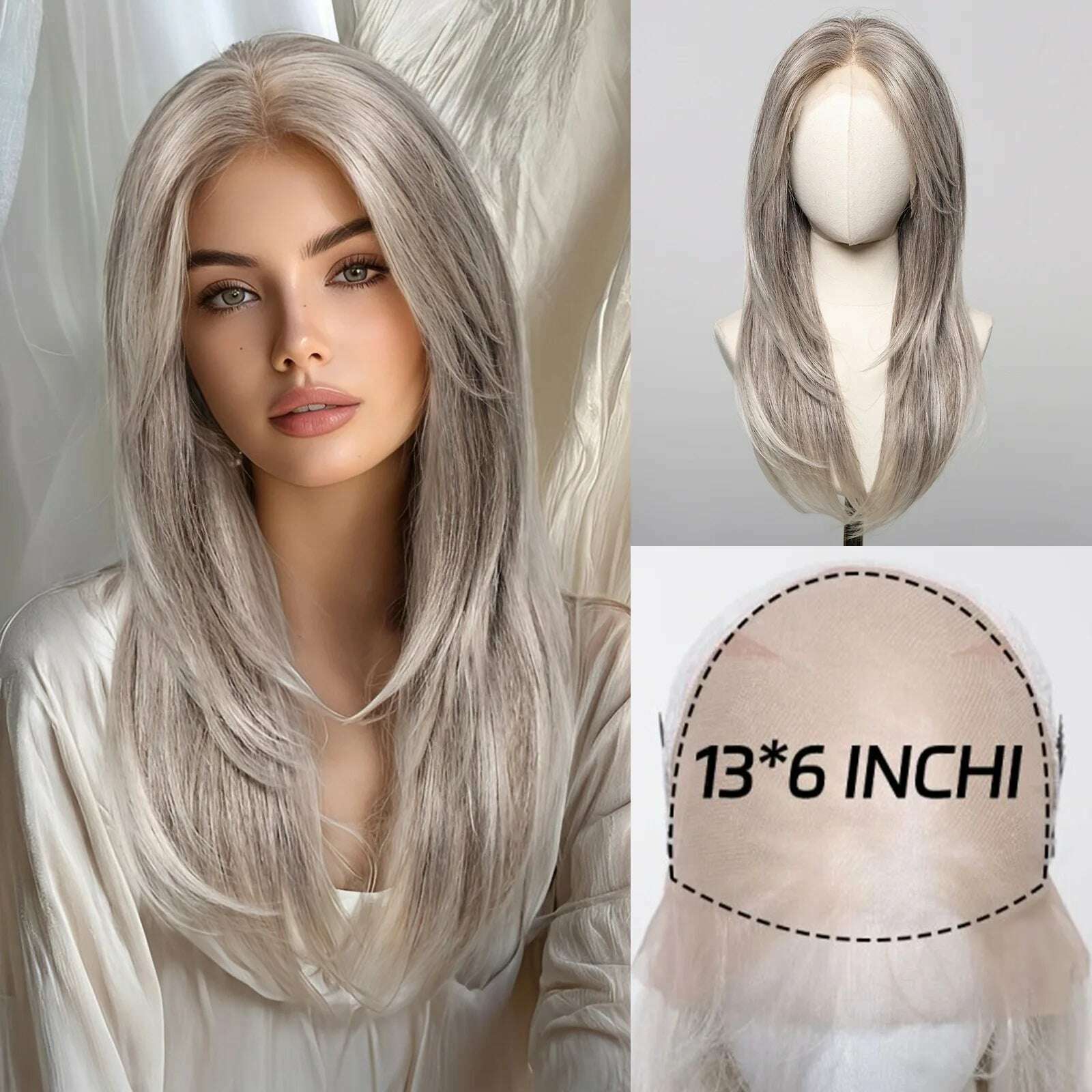 Long Straight Layered Lace Wigs for Women 22 Inches Platinum Blonde Highlights Hair 13*6 Lace Front Synthetic Wigs for Daily Use - KIMLUD