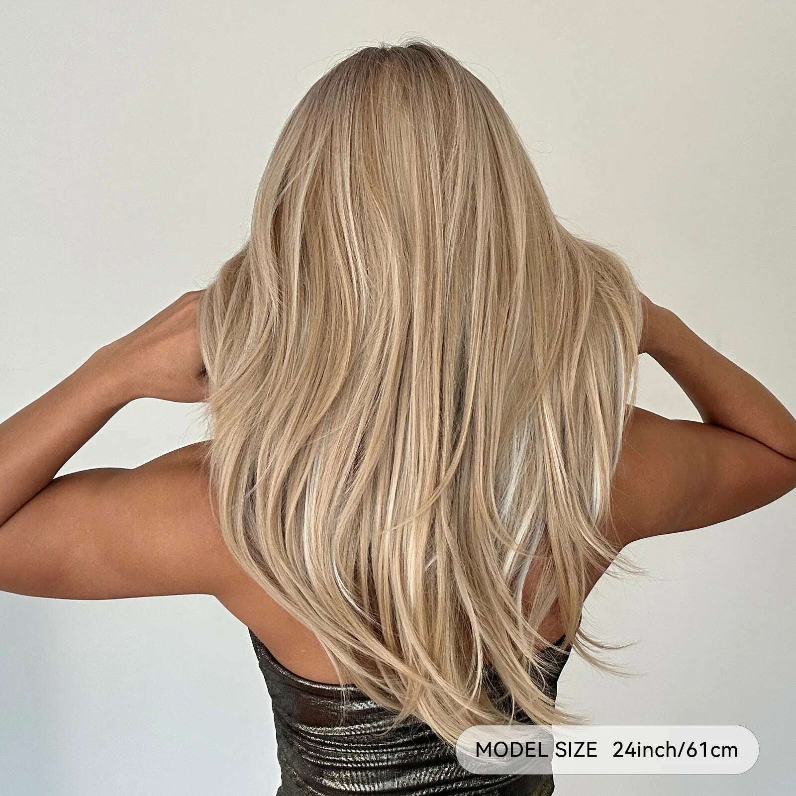 Long Straight Layered Wigs Blonde Platinum Highlight Wig with Bangs Cosplay Daily Use Natural Hair Heat Resistant Wig for Women - KIMLUD