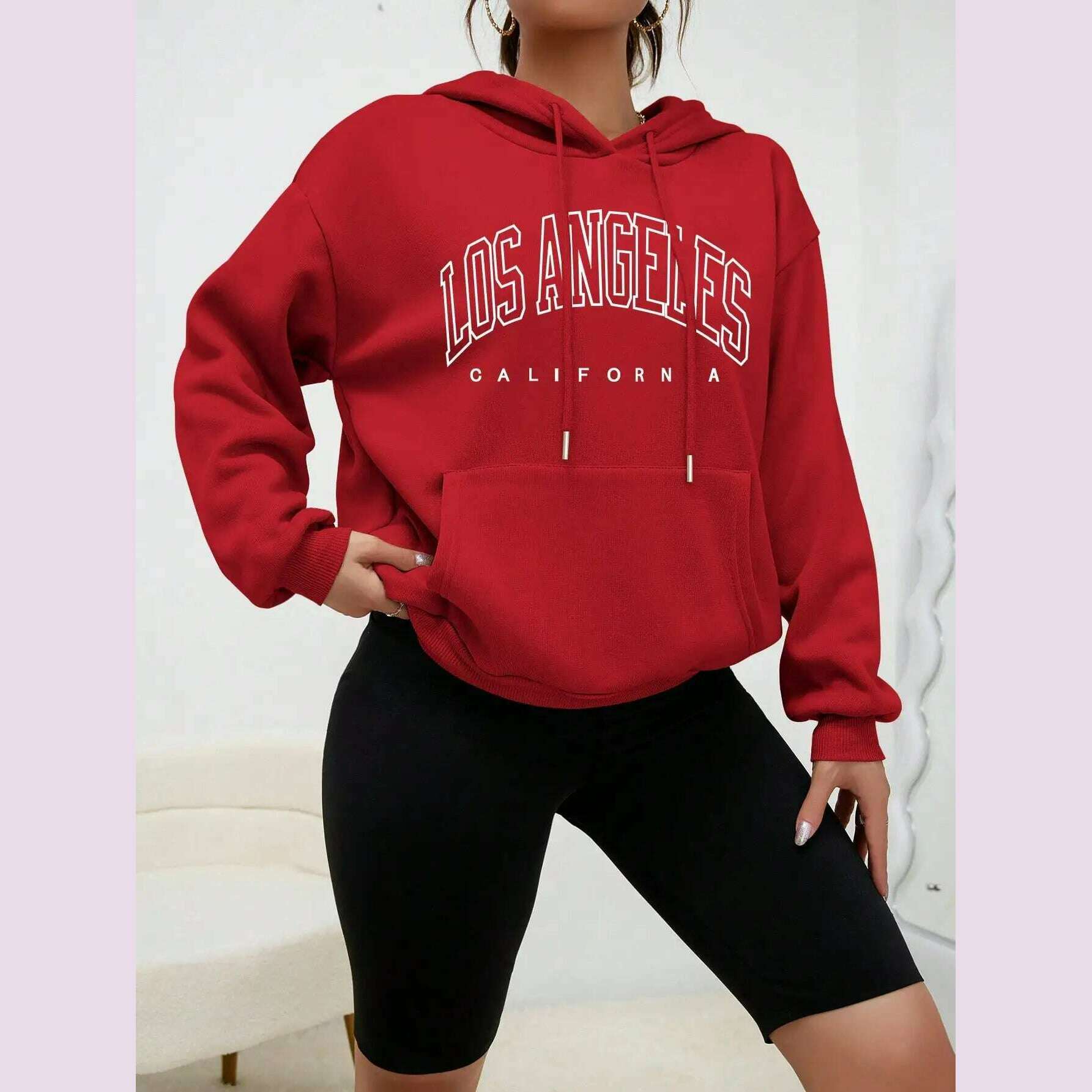 KIMLUD, Los Angeles Art Letter Design Women Streetwear American Style Fashion Sweatshirt Autumn Hip Hop Female Hoodies Casual Fleece Top, KIMLUD Womens Clothes