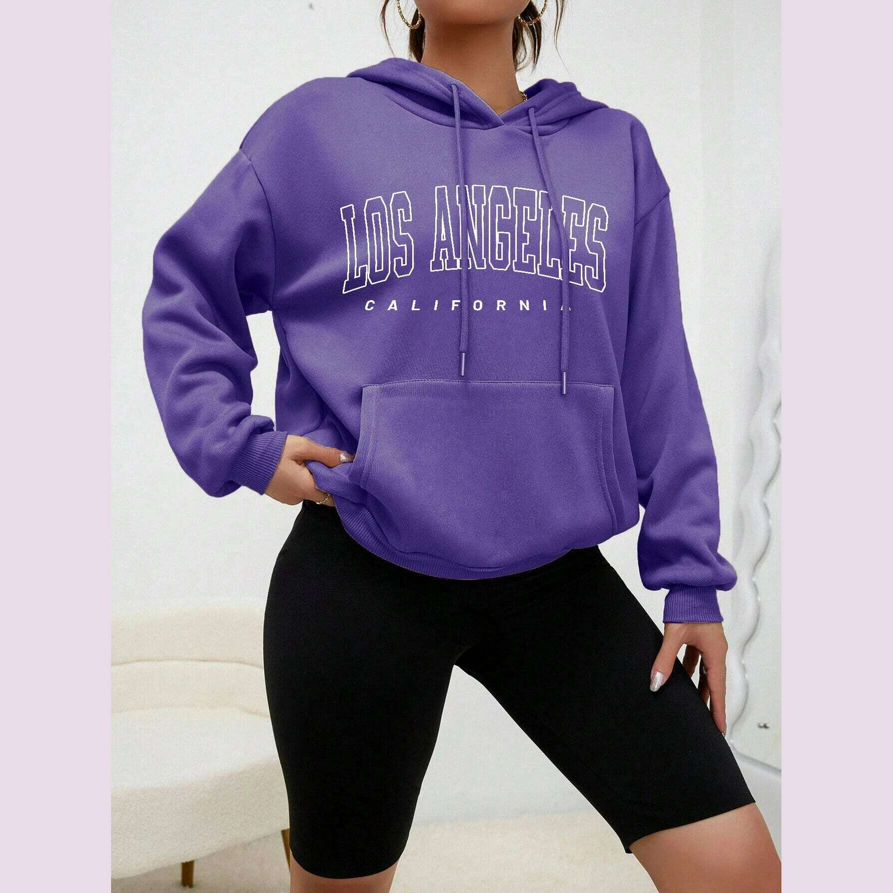 Los Angeles Art Letter Design Women Streetwear American Style Fashion Sweatshirt Autumn Hip Hop Female Hoodies Casual Fleece Top - KIMLUD