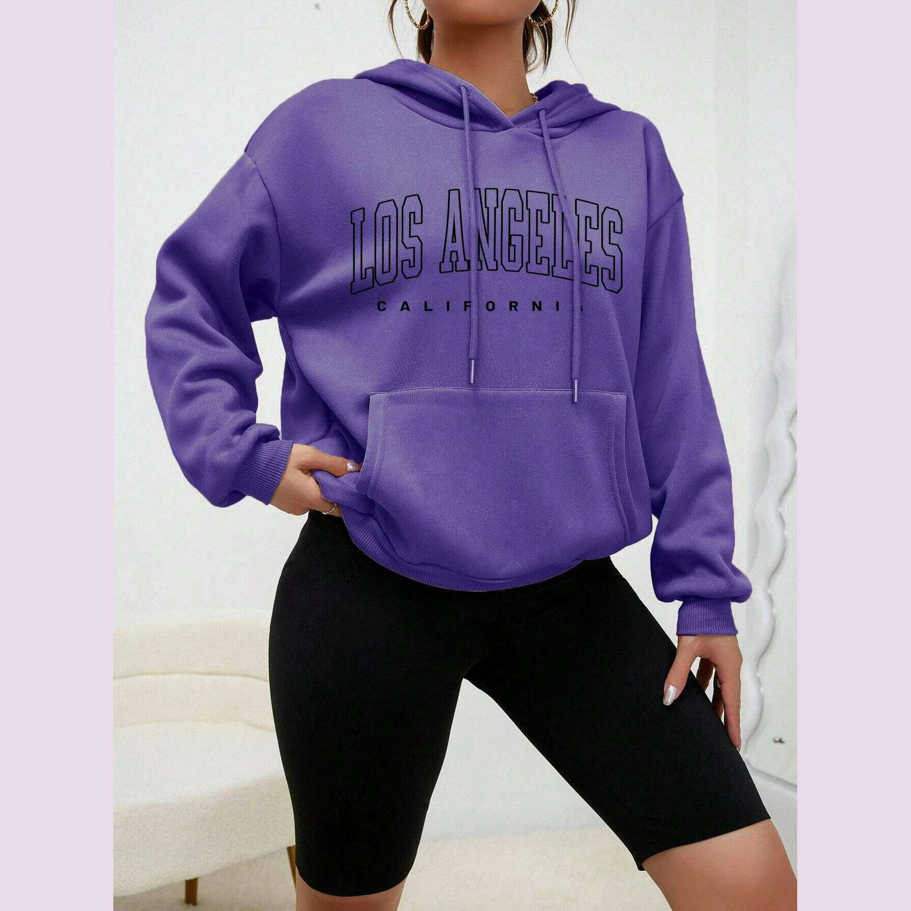 KIMLUD, Los Angeles Art Letter Design Women Streetwear American Style Fashion Sweatshirt Autumn Hip Hop Female Hoodies Casual Fleece Top, Purple1 / S, KIMLUD APPAREL - Womens Clothes