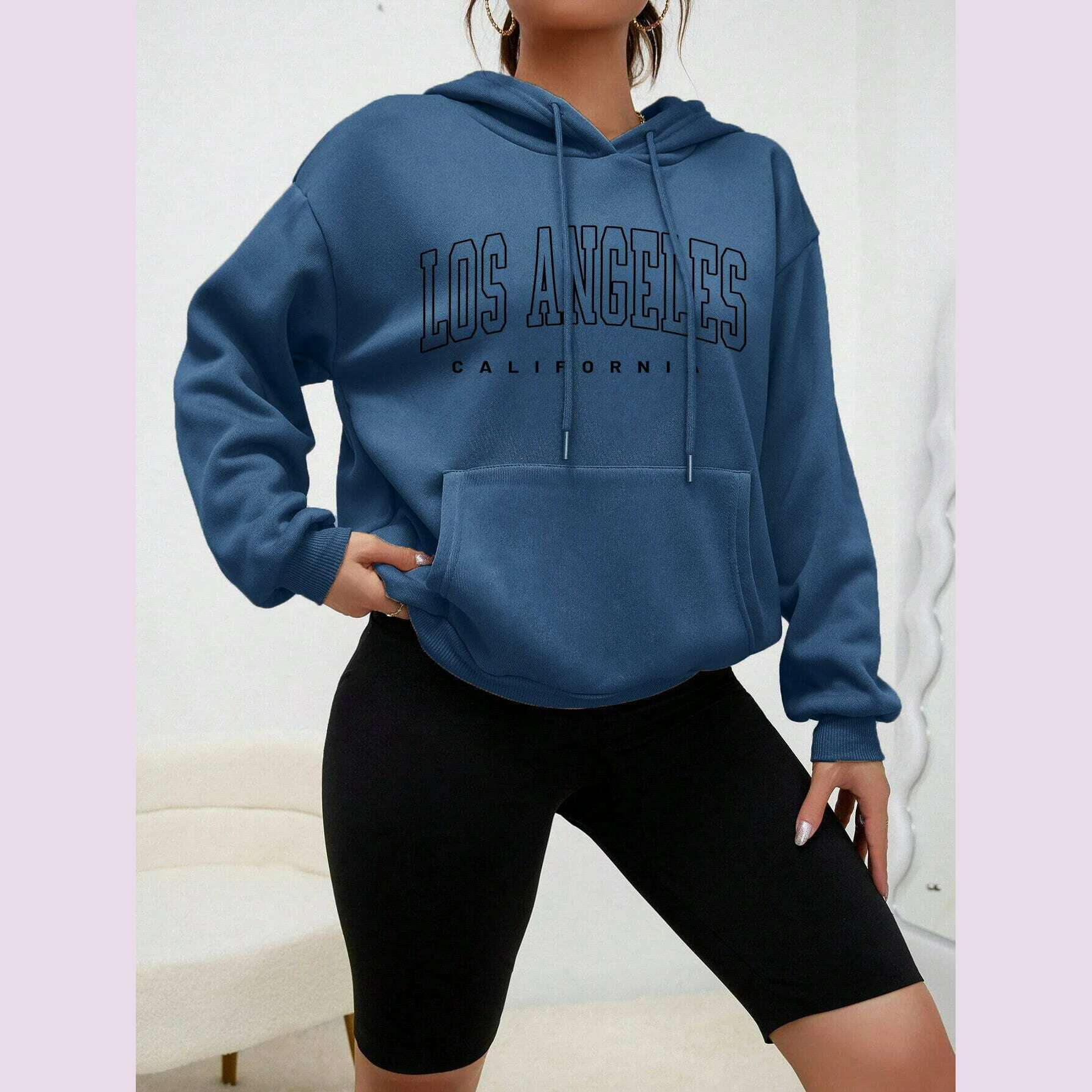 KIMLUD, Los Angeles Art Letter Design Women Streetwear American Style Fashion Sweatshirt Autumn Hip Hop Female Hoodies Casual Fleece Top, Haze Blue1 / M, KIMLUD APPAREL - Womens Clothes