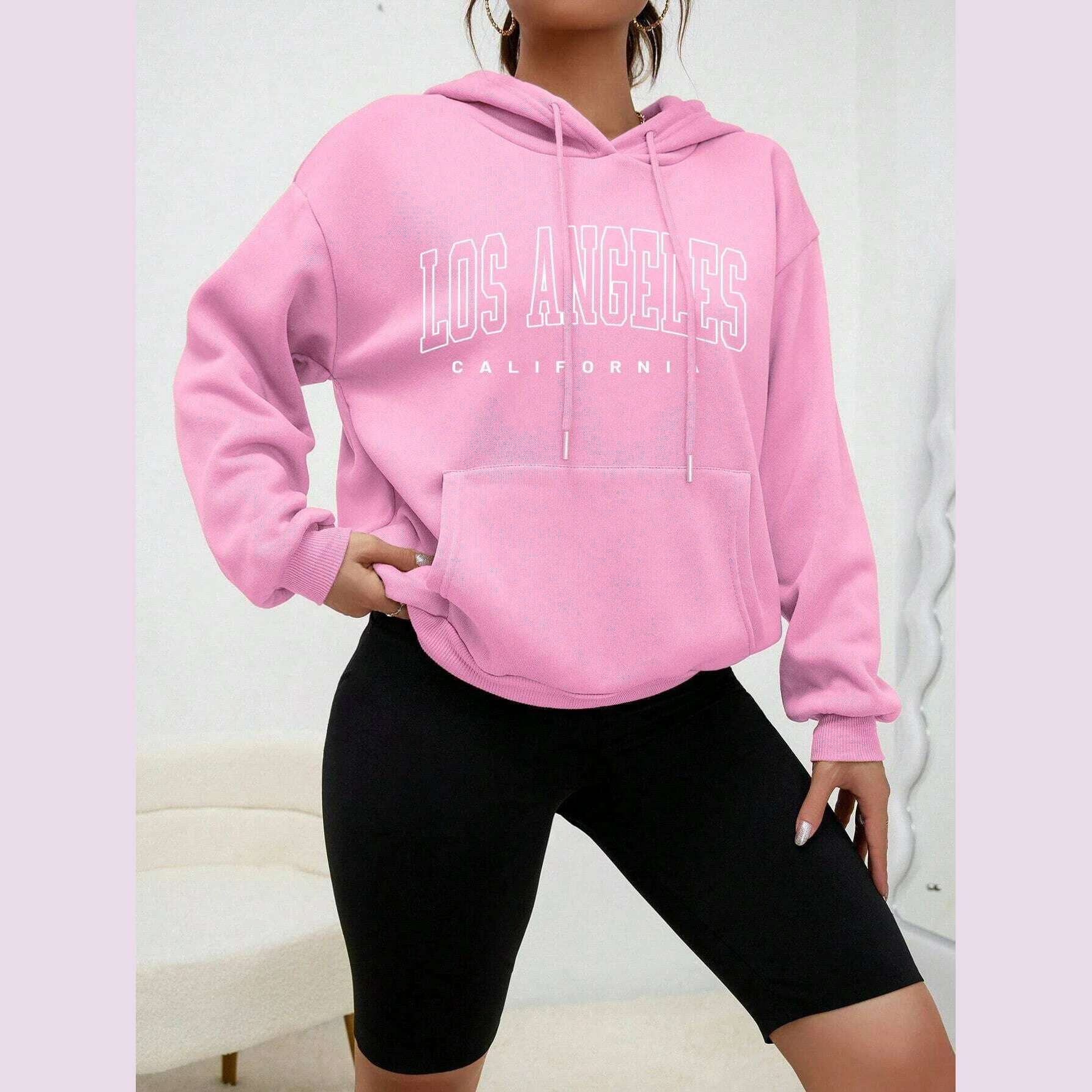 Los Angeles Art Letter Design Women Streetwear American Style Fashion Sweatshirt Autumn Hip Hop Female Hoodies Casual Fleece Top - KIMLUD